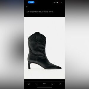 BRAND NEW black Leather cowboy ankle boots Zara 8